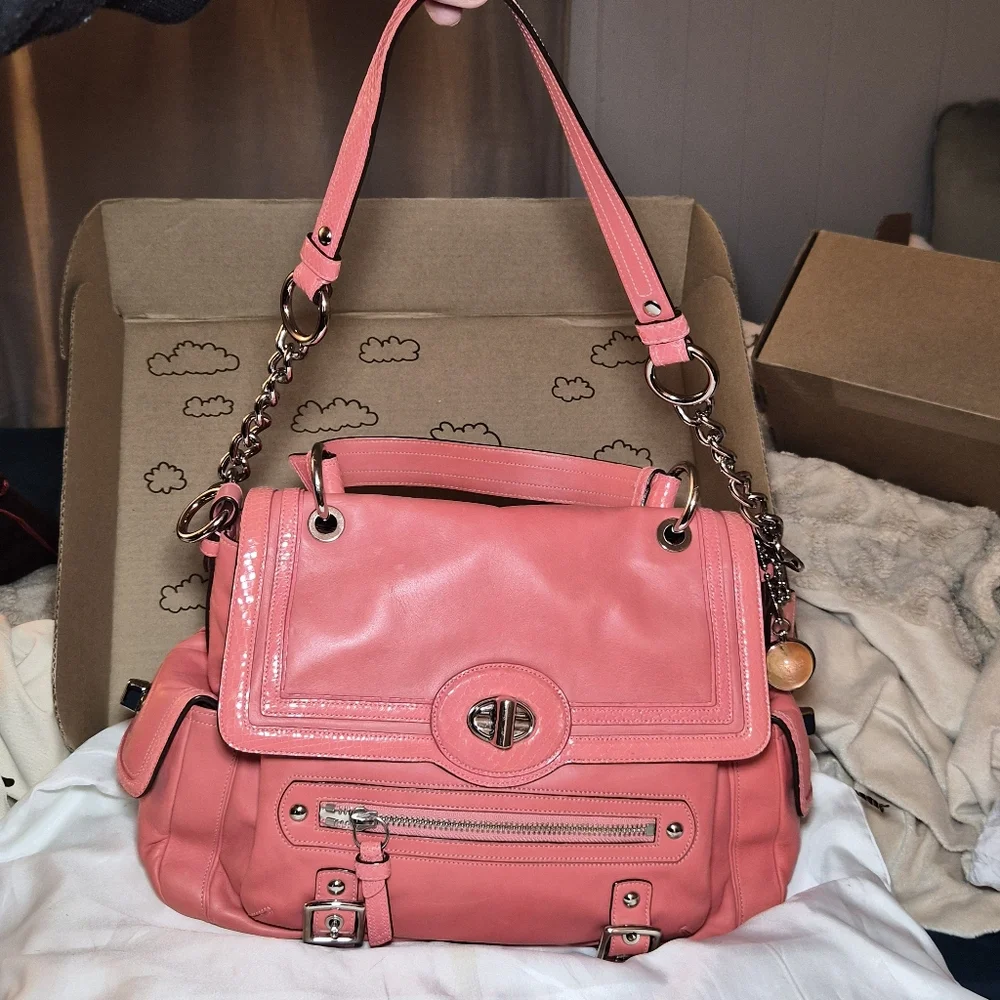 Coach Pink Leather Shoulder Bag with Chain Strap
